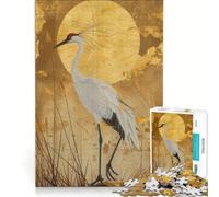 Rompecabezas para Adultos de 1000 Piezas con Pintura de grulla Japonesa sobre Fondo Dorado, decoración de Pared de Juguete, decoración, póster y Hoja de curiosidades a Juego 38x52cm
