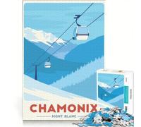 Rompecabezas para Adultos de 1000 Piezas con póster de la estación de esquí Chamonix Mont Blanc Juego práctico Actividades Divertidas para Hacer en casa Regalo Ideal para los Amantes de los Juegos