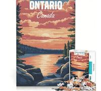 Rompecabezas para Adultos de 1000 Piezas con póster de Paisaje al Atardecer en Ontario Juguete Educativo Divertido y con Humor con póster a Juego y Hoja de Preguntas y respuestas 50x75cm