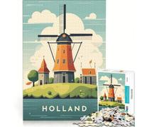 Rompecabezas para Adultos de 1000 Piezas con póster de Viaje a Holanda, Juegos Familiares, Actividades Divertidas en casa, Regalo de cumpleaños, Regalos 38x52cm