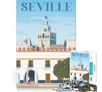 Rompecabezas para Adultos de 1000 Piezas con póster de Viaje a Sevilla Juego Divertido para concentrarse en la Mente Juego Casual para Pasar el rato Regalo Ideal para cumpleaños (38x52cm)
