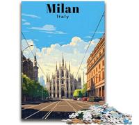 Rompecabezas para Adultos de 1000 Piezas con póster de Viaje de Milán, Italia Juguete Educativo y desafiante, Toda la Familia (tamaño 50x70cm)