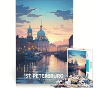 Rompecabezas para Adultos de 1000 Piezas con póster de Viaje de San Petersburgo, Juego de ingenio, para divertirse en Familia, para Fortalecer el Amor Entre Parejas 38x26cm