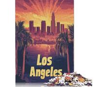 Rompecabezas para adultos de 1000 piezas con póster del atardecer sobre el horizonte de Los Ángeles, rompecabezas para adolescentes, regalos, rompecabezas sostenibles para adultos | Juegos de 38x26 cm