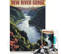 Rompecabezas para Adultos de 1000 Piezas con póster del Parque Nacional New River Gorge Juguete Educativo Divertido y con Humor con póster y Hoja de Preguntas a Juego 38x52cm