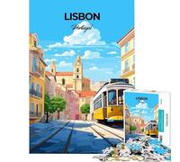 Rompecabezas para Adultos de 1000 Piezas con póster del tranvía de Lisboa Portugal Juego Educativo desafío Juguete Juegos relajantes Mejora de la Memoria Regalo de cumpleaños (tamaño 38x52cm)