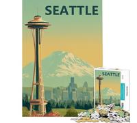 Rompecabezas para Adultos de 1000 Piezas con póster Vintage de Seattle y la Space Needle Juguete Educativo de 1000 Piezas con Corte de precisión Juego Divertido y desafiante para Toda la Familia