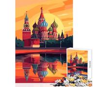 Rompecabezas para Adultos de 1000 Piezas con Reflejos del Atardecer en Moscú Juguete Educativo Juegos de relajación con póster a Juego y Hoja de Trivia 38x52cm