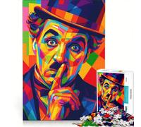 Rompecabezas para Adultos de 1000 Piezas con Retrato Colorido de Charlie Chaplin al Estilo Pop Art, Juegos relajantes, dificultad Alta, Incluye póster y Hoja de Preguntas y respuestas 50x75cm