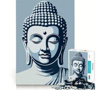 Rompecabezas para Adultos de 1000 Piezas con Retrato de Buda en Tonos Azules Arte de Corte preciso Juguete para desarrollar la Agilidad Mental y Relajarse Decoración navideña para la Pared (38x52cm)