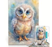 Rompecabezas para Adultos de 1000 Piezas con Retrato de búho en Acuarela de Ojos Grandes Juego práctico Divertido y humorístico Colección de Artistas de Bellas Artes 38x26cm