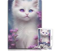 Rompecabezas para Adultos de 1000 Piezas con Retrato de Gato Blanco, Corte de precisión, Regalo de Amigo Secreto, tamaño 38x26cm