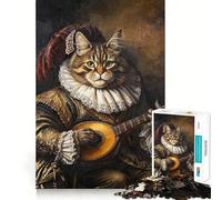 Rompecabezas para Adultos de 1000 Piezas con Retrato de Gato músico,Arte de Borde Premium,Juguete para desarrollar la Capacidad cognitiva,Juego Casual,diversión de cumpleaños (38x26cm)