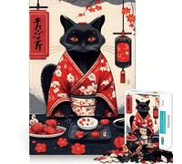 Rompecabezas para Adultos de 1000 Piezas con Retrato de Gato Negro,Encaje, Ideal para Jugar a concentrarse,Relajarse o como Regalo de cumpleaños 50x75cm