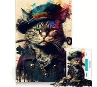 Rompecabezas para Adultos de 1000 Piezas con Retrato de Gato Pirata,Arte de Borde Premium,Juguete para desarrollar la Capacidad cognitiva,Juego Casual,diversión de cumpleaños (38x52cm)