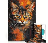 Rompecabezas para Adultos de 1000 Piezas con Retrato de Gato y Salpicaduras Naranjas Juego de Habilidad Mental y artístico para el Tiempo de Descanso y el cumpleaños (38x52cm)