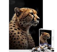 Rompecabezas para adultos de 1000 piezas con retrato de guepardo sobre fondo negro Juguetes antiestrés Excelentes regalos y juguetes Juego de ingenio con póster y hoja de trivia a juego Tamaño 38x26cm