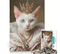 Rompecabezas para Adultos de 1000 Piezas con Retrato de la Reina Gata,diseño de Corte Fino,Actividad para la Mente,Tiempo de Paz,Juego,decoración navideña (38x26cm)