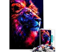 Rompecabezas para Adultos de 1000 Piezas con Retrato de león Colorido sobre Fondo Negro Diversión en casa decoración del hogar Juego Imposible Apto para Mayores de 14 años (38x52cm)