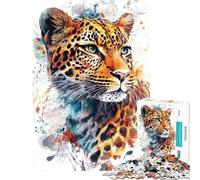 Rompecabezas para Adultos de 1000 Piezas con Retrato de Leopardo en Acuarela Diversión en casa Mejora la Memoria Juguetes de decoración para el hogar para Mayores de 14 años Juego (50x75cm)