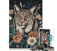 Rompecabezas para Adultos de 1000 Piezas con Retrato de Lince y arreglo Floral Juego de Bordes limpios,Juguete de construcción Que fomenta la concentración,diversión para Jugar despacio,Regalo