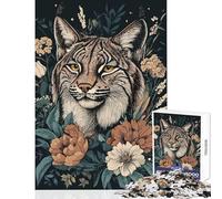 Rompecabezas para Adultos de 1000 Piezas con Retrato de Lince y arreglo Floral Juego Relajante desafío exigente Juguete Educativo con Piezas de Formas aleatorias Que encajan Perfectamente (38x52cm)