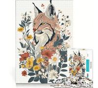 Rompecabezas para Adultos de 1000 Piezas con Retrato de Lince y arreglo Floral Juguete Educativo difícil y desafiante Que Mejora el Amor Entre Parejas 38x26cm
