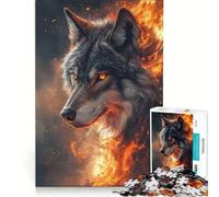 Rompecabezas para Adultos de 1000 Piezas con Retrato de Lobo ardiente, Juegos Familiares, Actividades Divertidas en casa, Regalo de cumpleaños, obsequios 38x52cm