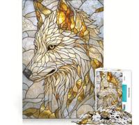 Rompecabezas para Adultos de 1000 Piezas con Retrato de Lobo en vidriera Juego de ingenio para divertirse en Familia Lista de Deseos con Papá Noel 38x52cm