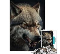 Rompecabezas para Adultos de 1000 Piezas con Retrato de Lobo Enojado Juego Educativo Juguetes didácticos Regalos de Amigo Invisible Mejora la Memoria (tamaño 75x50cm)