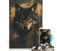 Rompecabezas para Adultos de 1000 Piezas con Retrato de Lobo y Detalles Dorados Ideal para Jugar en Familia desarrollar el Pensamiento lógico y de análisis y Regalar a Amigos y Familiares 38x52cm