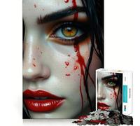 Rompecabezas para Adultos de 1000 Piezas con Retrato de Mujer ensangrentada,Bordes Bien definidos,Juguete para ejercitar la Mente,diversión fácil,decoración navideña 38x26cm