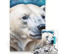 Rompecabezas para Adultos de 1000 Piezas con Retrato de Oso Polar sobre Fondo Abstracto Ideal para Relajarse y divertirse en casa Incluye póster y Hoja de Preguntas a Juego 50x75cm