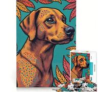 Rompecabezas para Adultos de 1000 Piezas con Retrato de Perro y Hojas, Ideal para Decorar la Pared Incluye póster y Hoja de curiosidades a Juego 38x26cm