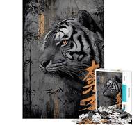 Rompecabezas para Adultos de 1000 Piezas con Retrato de Tigre bambú y caligrafía Rompecabezas para Adultos Ideal para la diversión Familiar un desafío Educativo y un Juego Intelectual 50x75cm