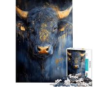 Rompecabezas para Adultos de 1000 Piezas con Retrato de Toro Dorado Rompecabezas de Animales para Adultos Juguete antiestrés Difícil Ayuda a ejercitar el Cerebro (tamaño 50x75cm)