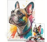 Rompecabezas para Adultos de 1000 Piezas con Retrato de un Colorido Bulldog francés Juego práctico, Ideal para Relajarse intelectualmente, Regalo de cumpleaños o para Viajes 50x75cm