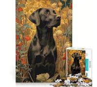Rompecabezas para Adultos de 1000 Piezas con Retrato de un Labrador Negro en un Entorno Floral Juego práctico, Ideal para divertirse en Familia, cumpleaños y como Regalo 38x26cm