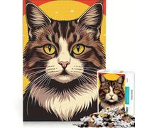 Rompecabezas para Adultos de 1000 Piezas con Retrato estilizado de Gato sobre Fondo cálido Juguete Educativo Divertido y con Humor Incluye póster y Hoja de Preguntas a Juego 50x75cm