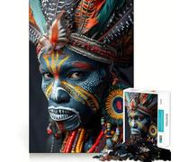 Rompecabezas para Adultos de 1000 Piezas con Retrato Tribal, Plumas y Pintura, Bordes Finos, Ideal para Juegos cognitivos, relajación y decoración navideña para la Pared (50x75cm)