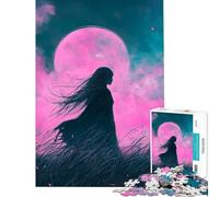 Rompecabezas para Adultos de 1000 Piezas con Silueta bajo una Luna Rosa Ayuda a ejercitar el Cerebro Regalo de cumpleaños Decoración para el hogar Juguetes Apto para Mayores de 14 años (38x52cm)