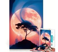 Rompecabezas para adultos de 1000 piezas con silueta de árbol bajo la luna llena Juego de ajuste preciso Juguete inteligente para ejercitar la mente Tiempo libre Regalo ideal para cumpleaños (50x75cm)