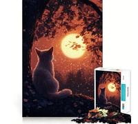 Rompecabezas para Adultos de 1000 Piezas con Silueta de Gato contra la Luna Diseño preciso Juguete Divertido para Resolver Problemas Ocio y Entretenimiento Regalo de cumpleaños (38x26cm)