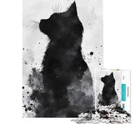 Rompecabezas para Adultos de 1000 Piezas con Silueta de Gato Negro Oscuro Juegos relajantes Juguetes educativos Regalo para cumpleaños Divertidos y con Humor (tamaño 50x75cm)