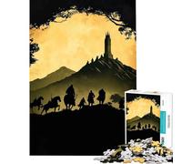 Rompecabezas para Adultos de 1000 Piezas con Silueta de Guerreros y Torre en un Paisaje Juguete Educativo para Juegos de desafío Decoración de Pared Regalo Ideal para cumpleaños (tamaño 38x26cm)