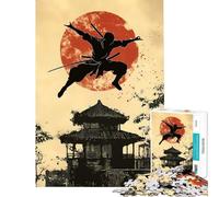 Rompecabezas para Adultos de 1000 Piezas con Silueta de Ninja y Templo japonés Un Reto para completar Juego difícil y práctico Apto para Mayores de 14 años 50x75cm