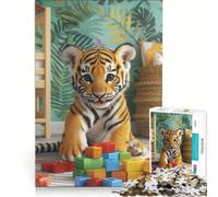Rompecabezas para Adultos de 1000 Piezas con un Adorable Cachorro de Tigre y Bloques, Ideal para armar, un desafío para completar, perteneciente a la colección de Artistas y dedicada a Las Bellas