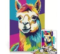Rompecabezas para adultos de 1000 piezas con un colorido retrato de alpaca estilo pop art, ideal para juegos familiares y decoración de pared, con piezas de formas aleatorias que encajan perfectamente