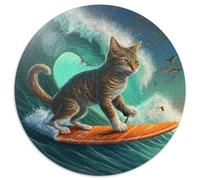 Rompecabezas para Adultos de 1000 Piezas con un Divertido Gato surfeando Un Regalo Ideal para la diversión Familiar (67,5x67,5cm)