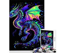 Rompecabezas para Adultos de 1000 Piezas con un dragón Colorido sobre Fondo Negro Rompecabezas de 1000 Piezas Juegos relajantes Regalos para Mujeres y Hombres Un desafío difícil (38x52cm)